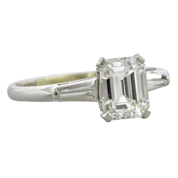 Vintage Diamond Engagement Ring, Emerald Cut 1.22ct.