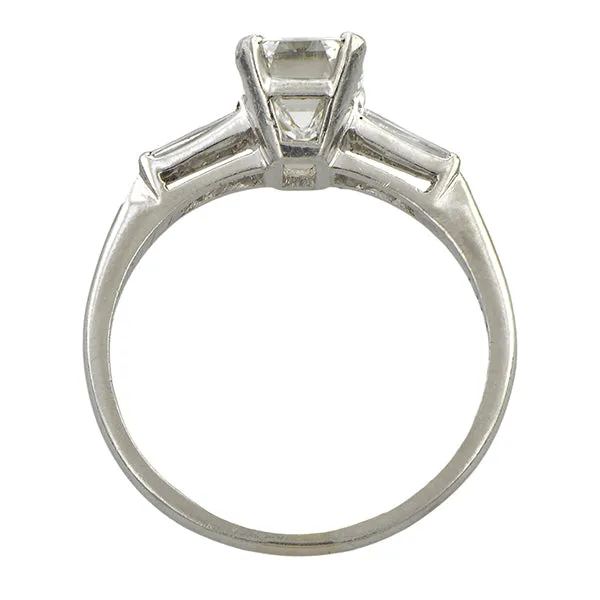 Vintage Diamond Engagement Ring, Emerald Cut 1.22ct.