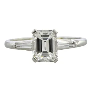 Vintage Diamond Engagement Ring, Emerald Cut 1.22ct.