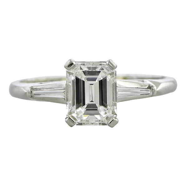 Vintage Diamond Engagement Ring, Emerald Cut 1.22ct.