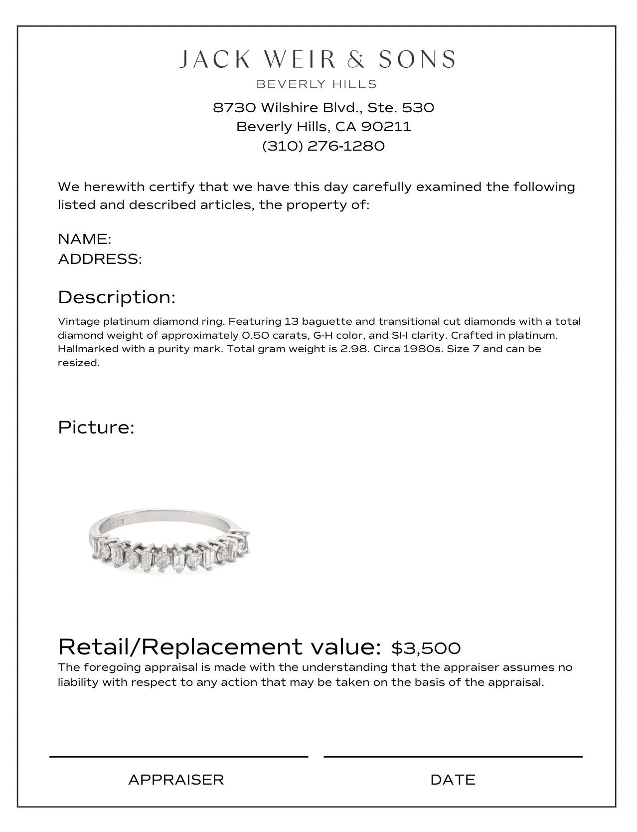 Vintage diamond platinum half eternity wedding band