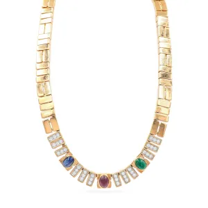 Vintage Diamond, Sapphire, Ruby, & Emerald Gold Collar Necklace