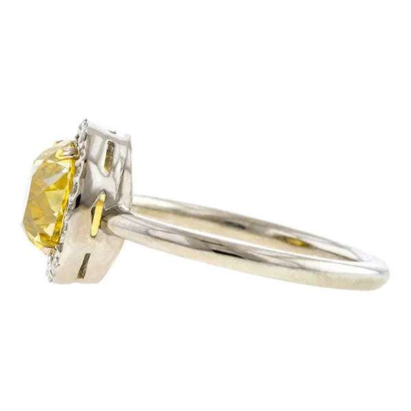 Vintage Fancy Yellow Diamond Ring, 1.88ct Old Mine Cut