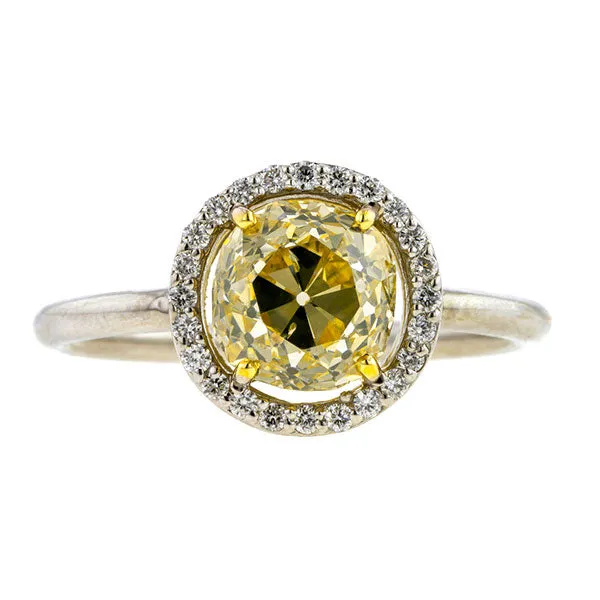 Vintage Fancy Yellow Diamond Ring, 1.88ct Old Mine Cut