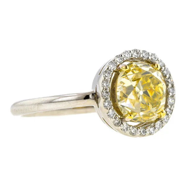 Vintage Fancy Yellow Diamond Ring, 1.88ct Old Mine Cut