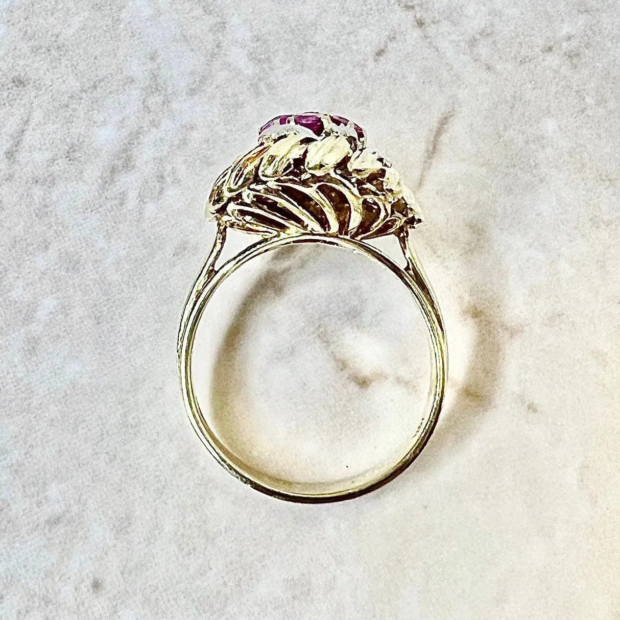 Vintage Italian 18 Karat Two-Tone Gold Ruby & Diamond Cocktail Ring