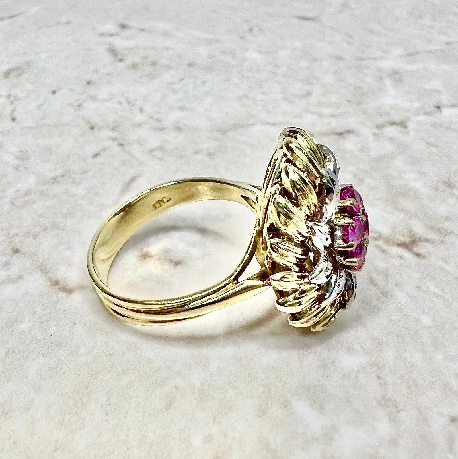 Vintage Italian 18 Karat Two-Tone Gold Ruby & Diamond Cocktail Ring