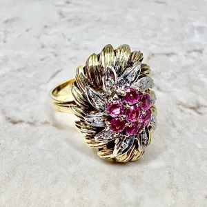 Vintage Italian 18 Karat Two-Tone Gold Ruby & Diamond Cocktail Ring