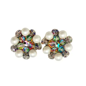 Vintage Laguna Pearl and Smoke Aurora Borealis Cluster Earrings