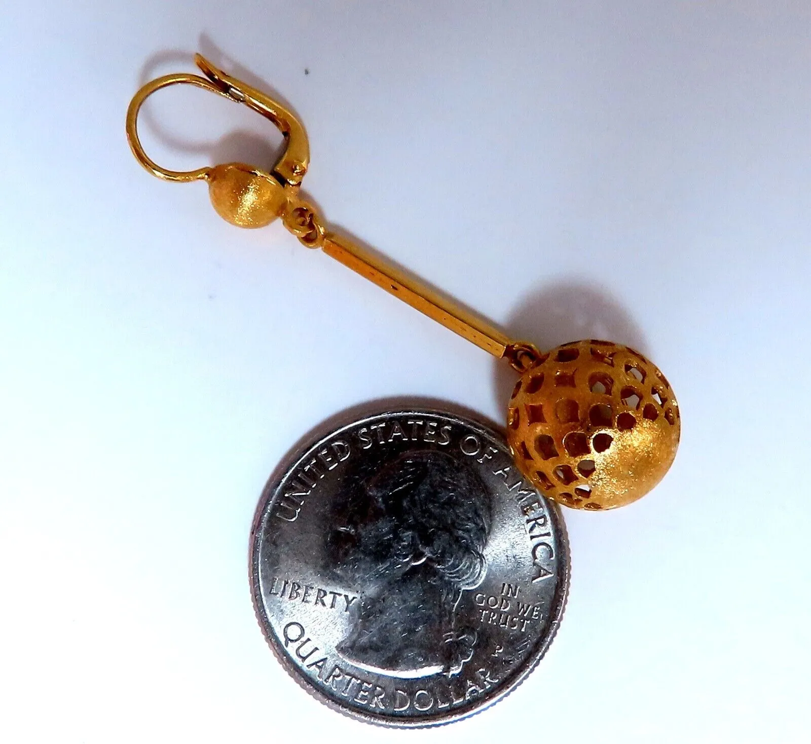 Vintage Mediterranean Deco Gold Ball Dangle Earrings 18kt Gold