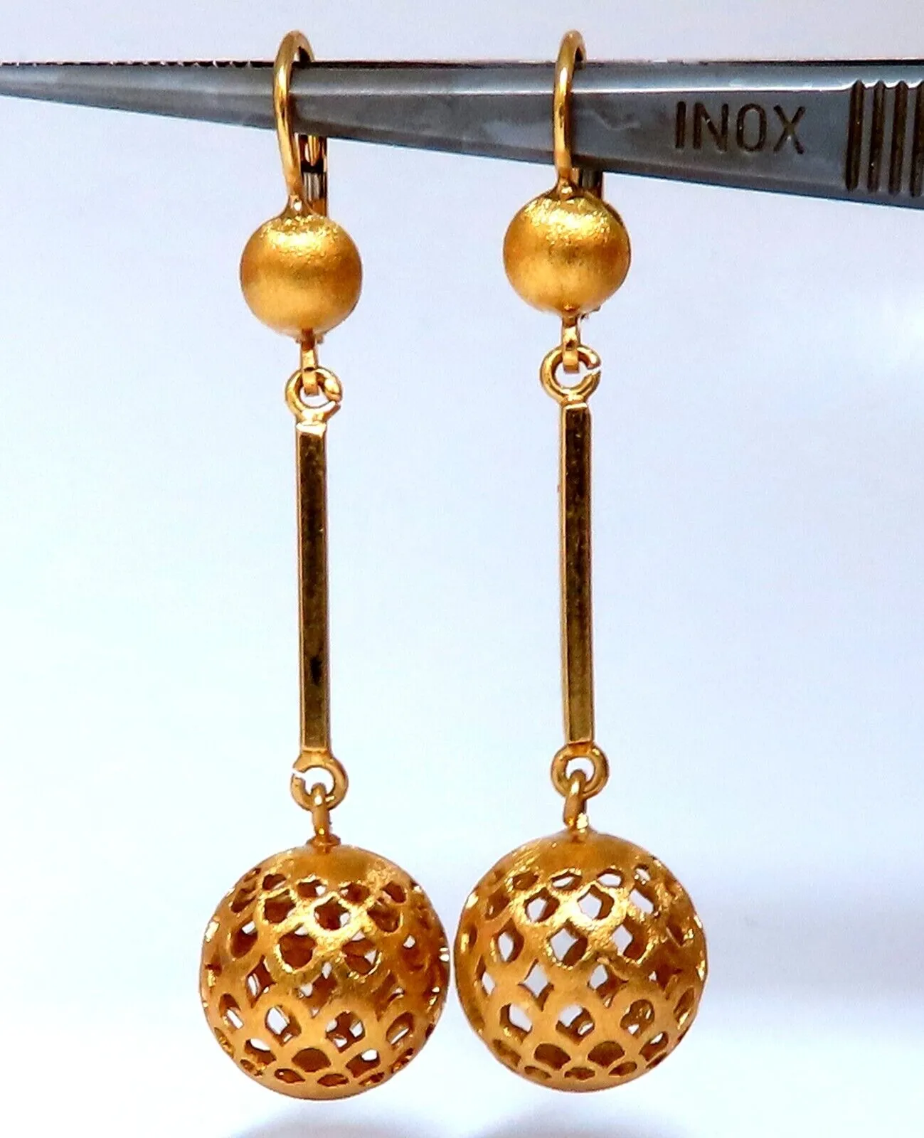 Vintage Mediterranean Deco Gold Ball Dangle Earrings 18kt Gold