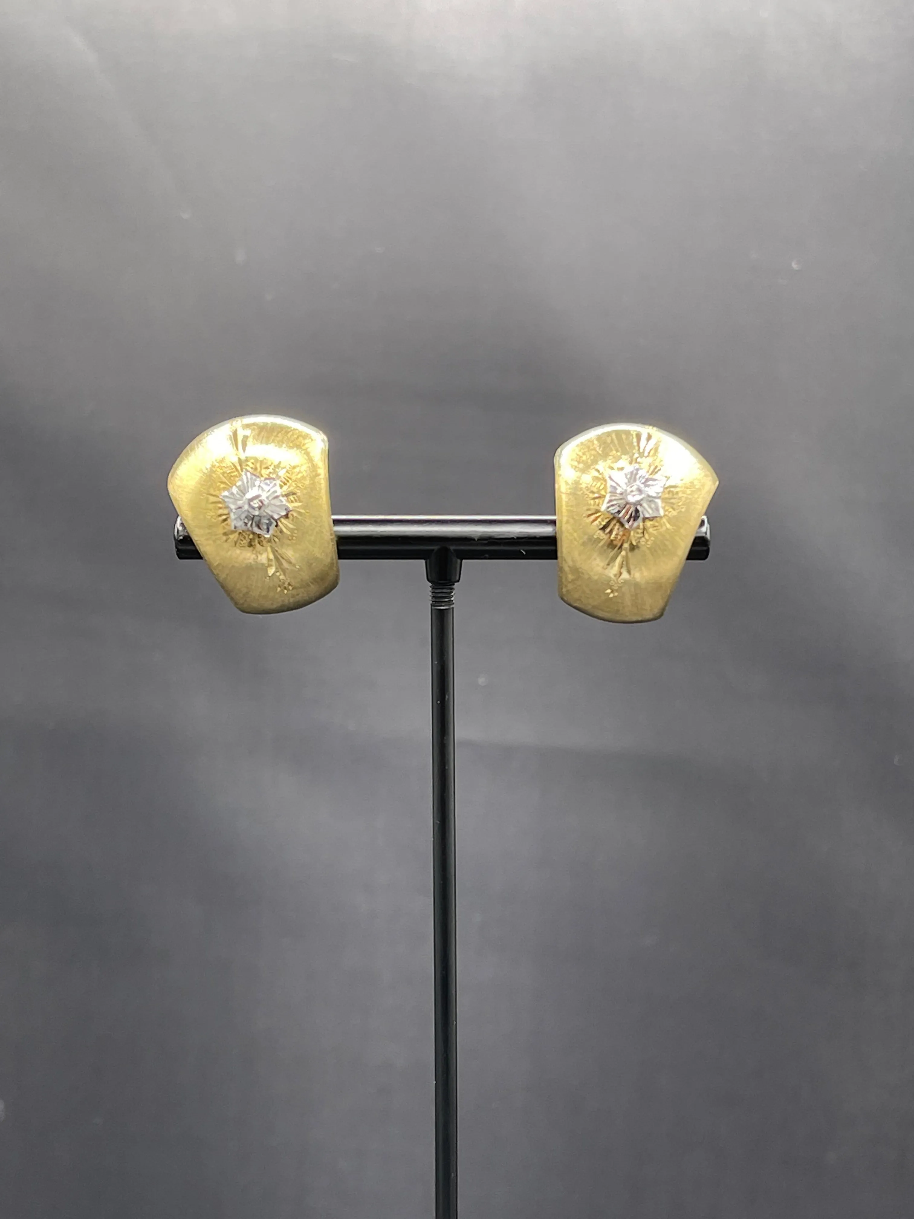 Vintage Milor Solid 18k Yellow   White Gold Earrings