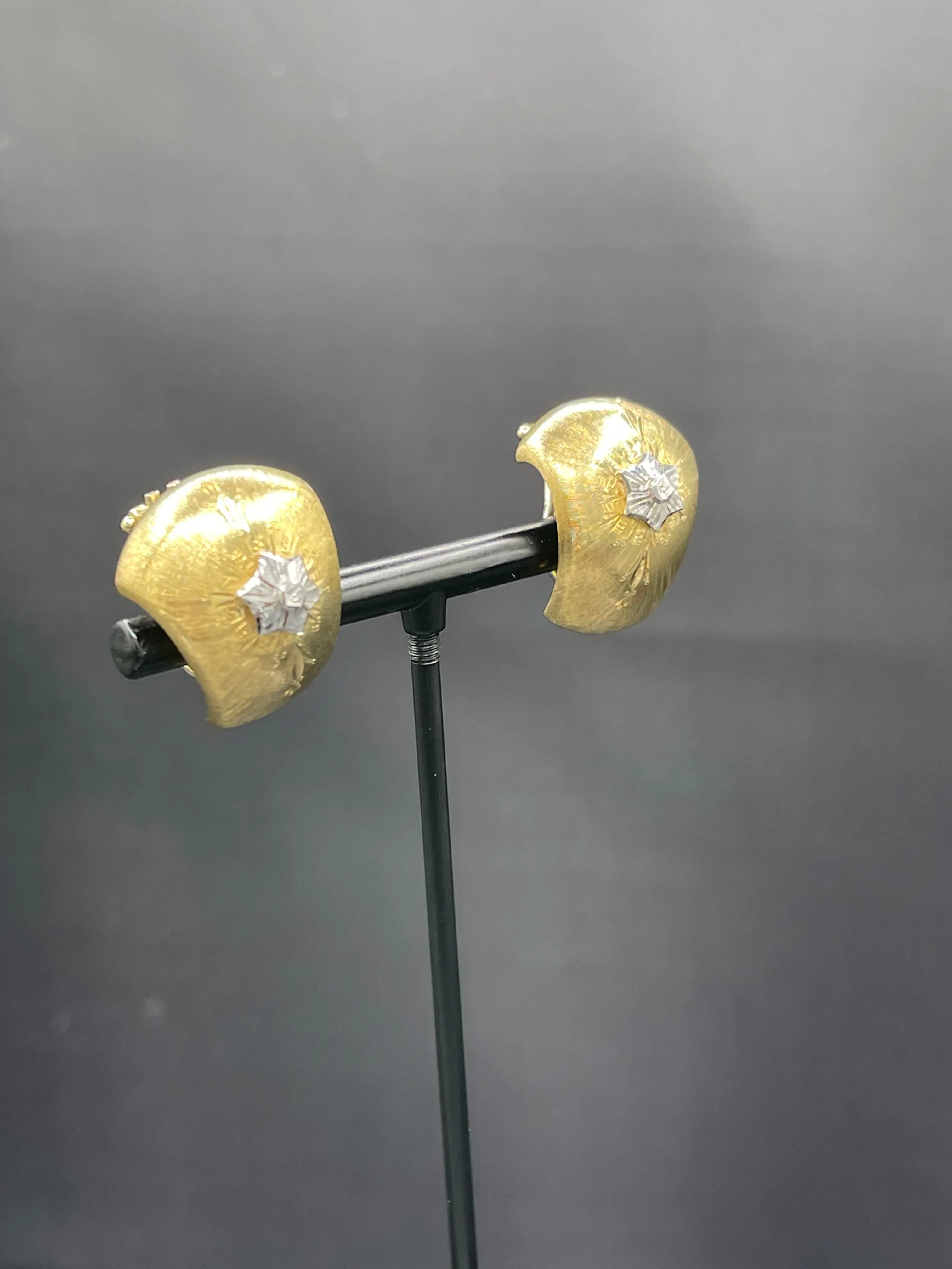 Vintage Milor Solid 18k Yellow   White Gold Earrings