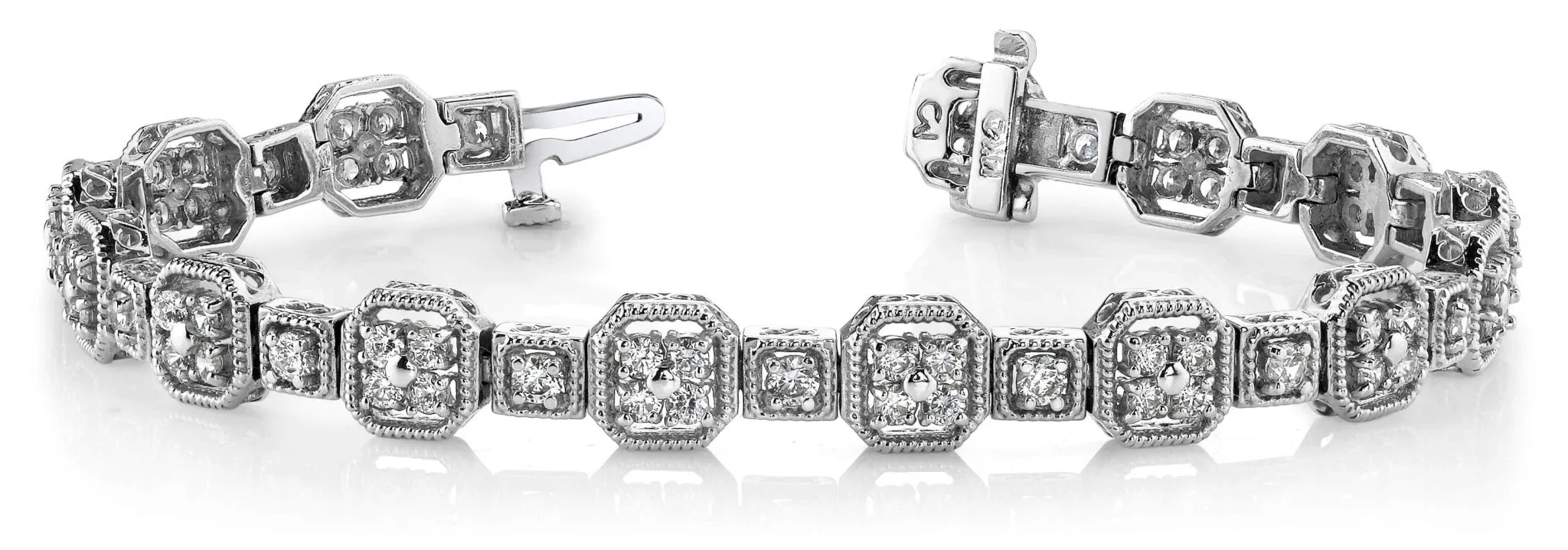 Vintage Quad Square Diamond Bracelet with 2.04 ct.(finished) 1.7mm, 2.2mm