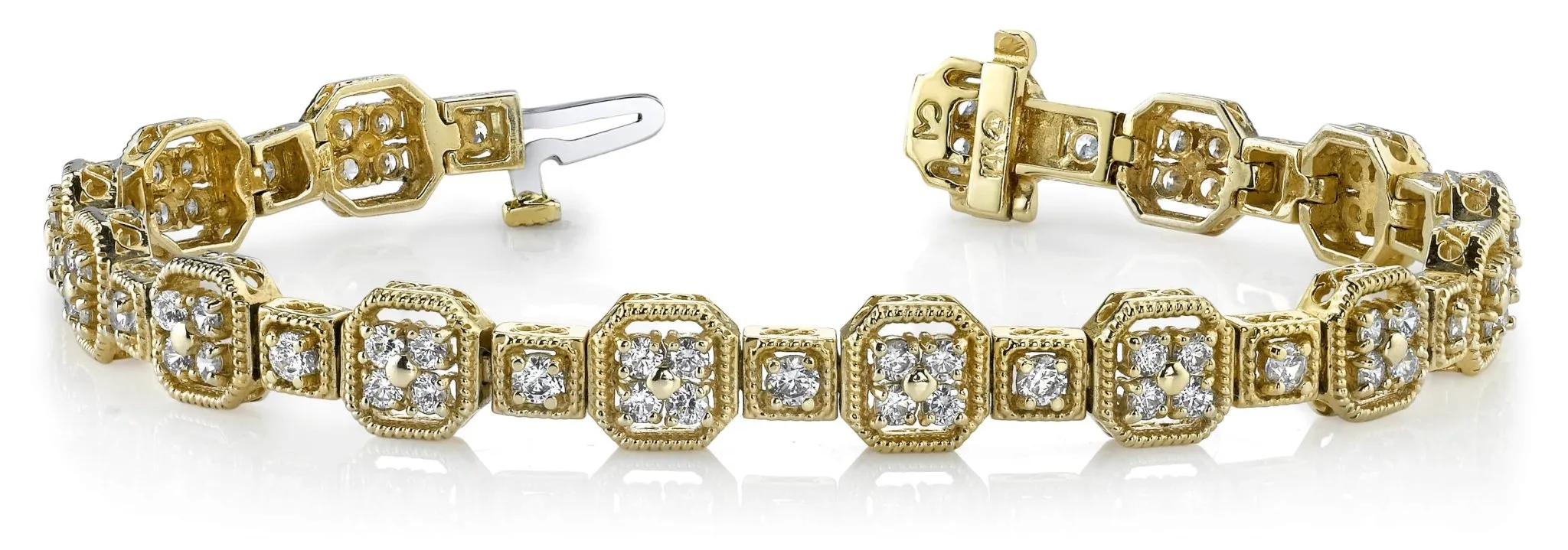 Vintage Quad Square Diamond Bracelet with 2.04 ct.(finished) 1.7mm, 2.2mm