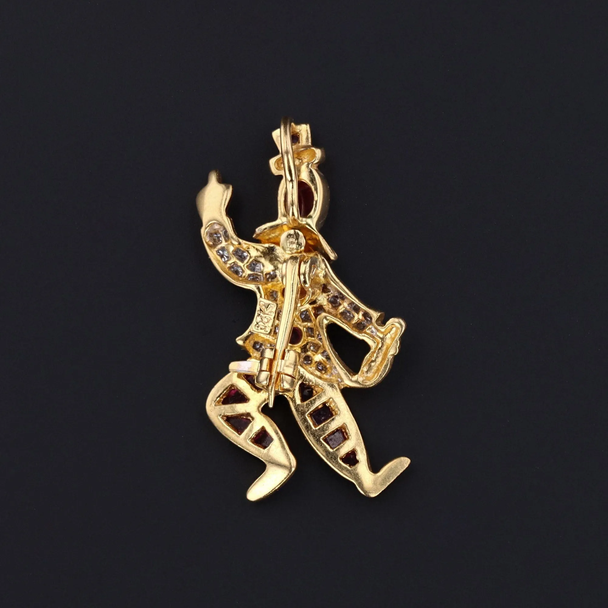 Vintage Ruby and Diamond Clown Pendant Brooch of 18k Gold