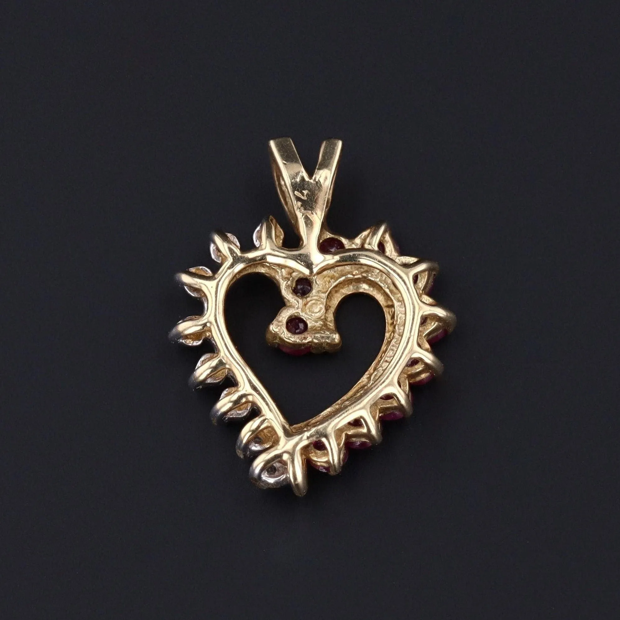 Vintage Ruby and Diamond Heart Charm of 14k Gold