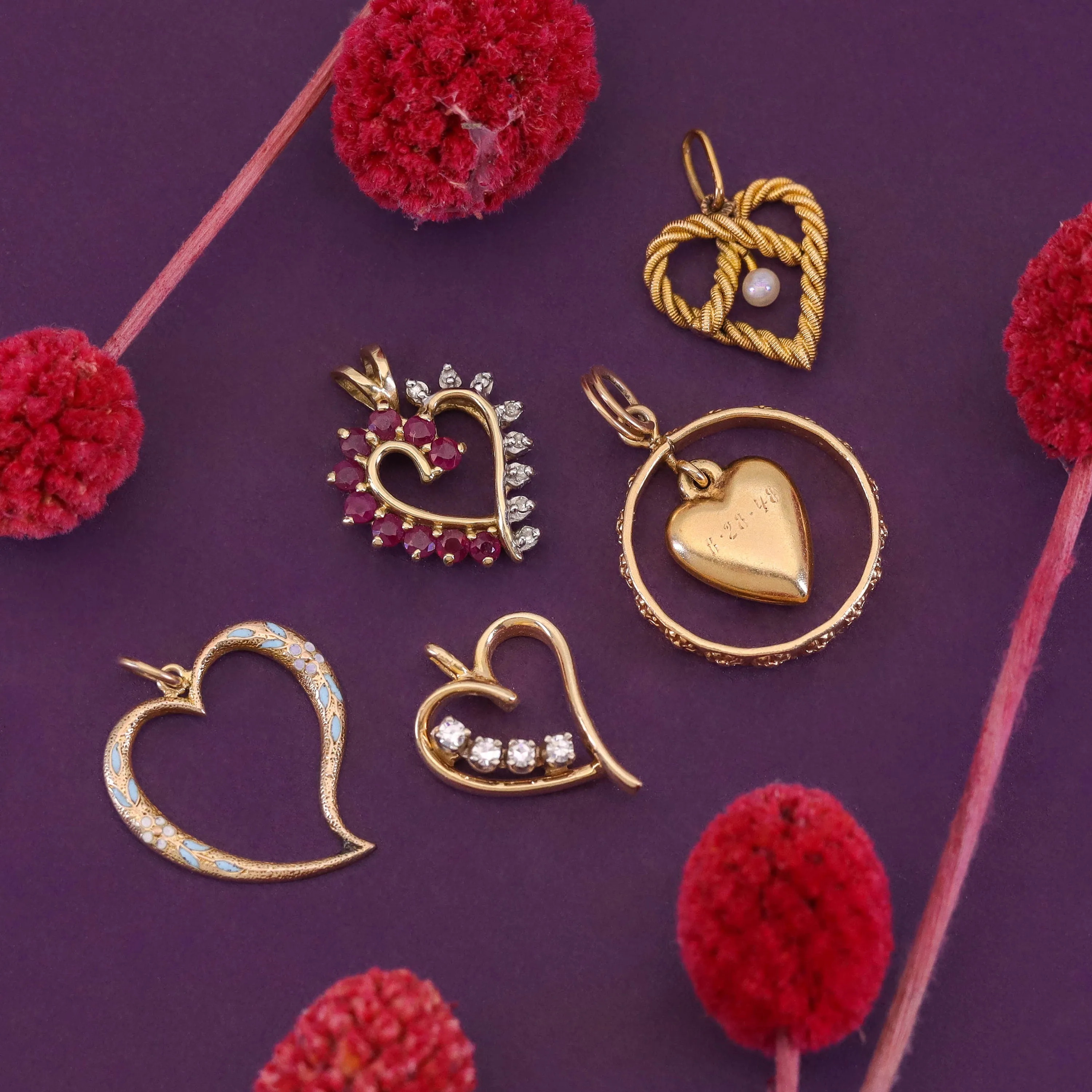 Vintage Ruby and Diamond Heart Charm of 14k Gold