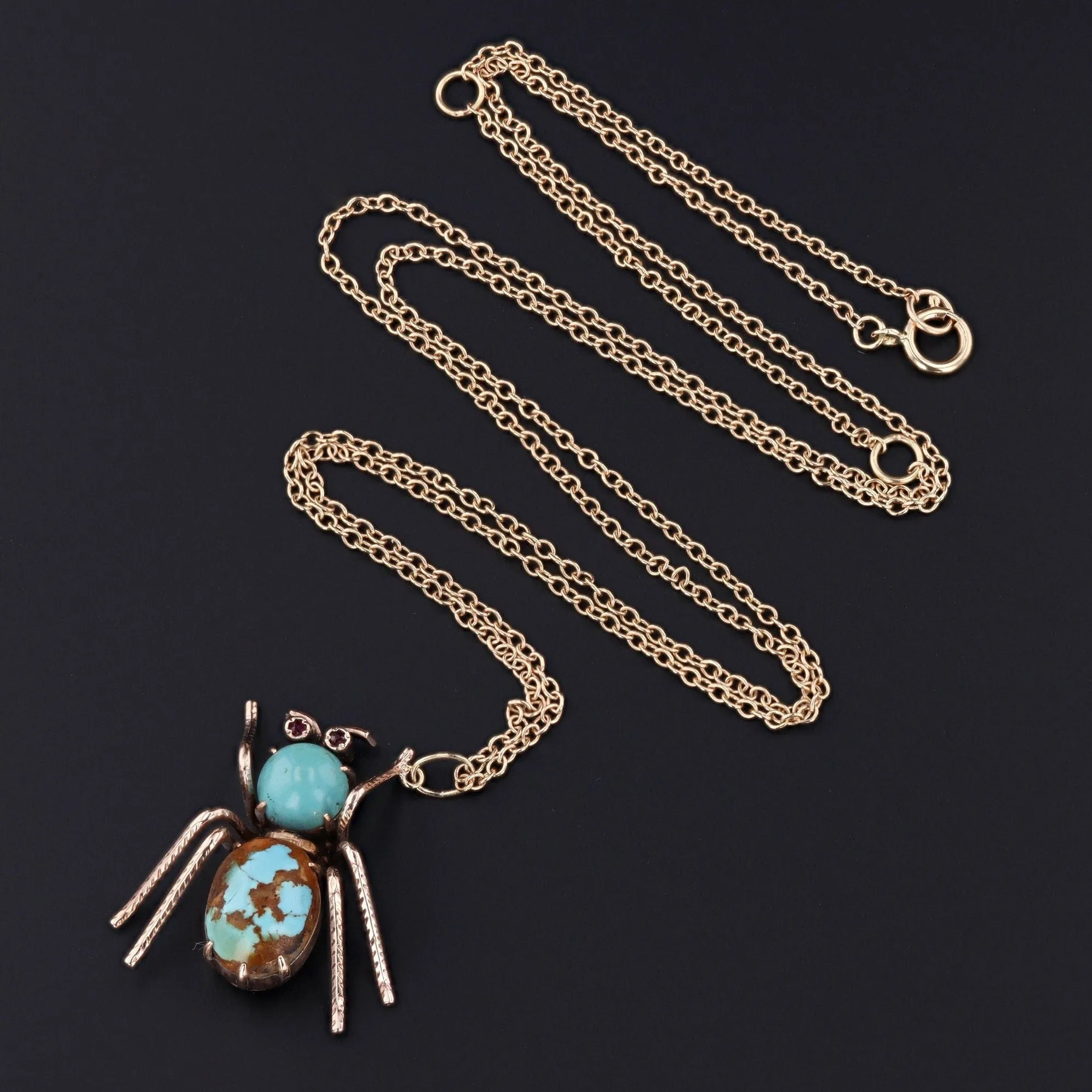 Vintage Turquoise Insect Conversion Pendant of 14k Gold