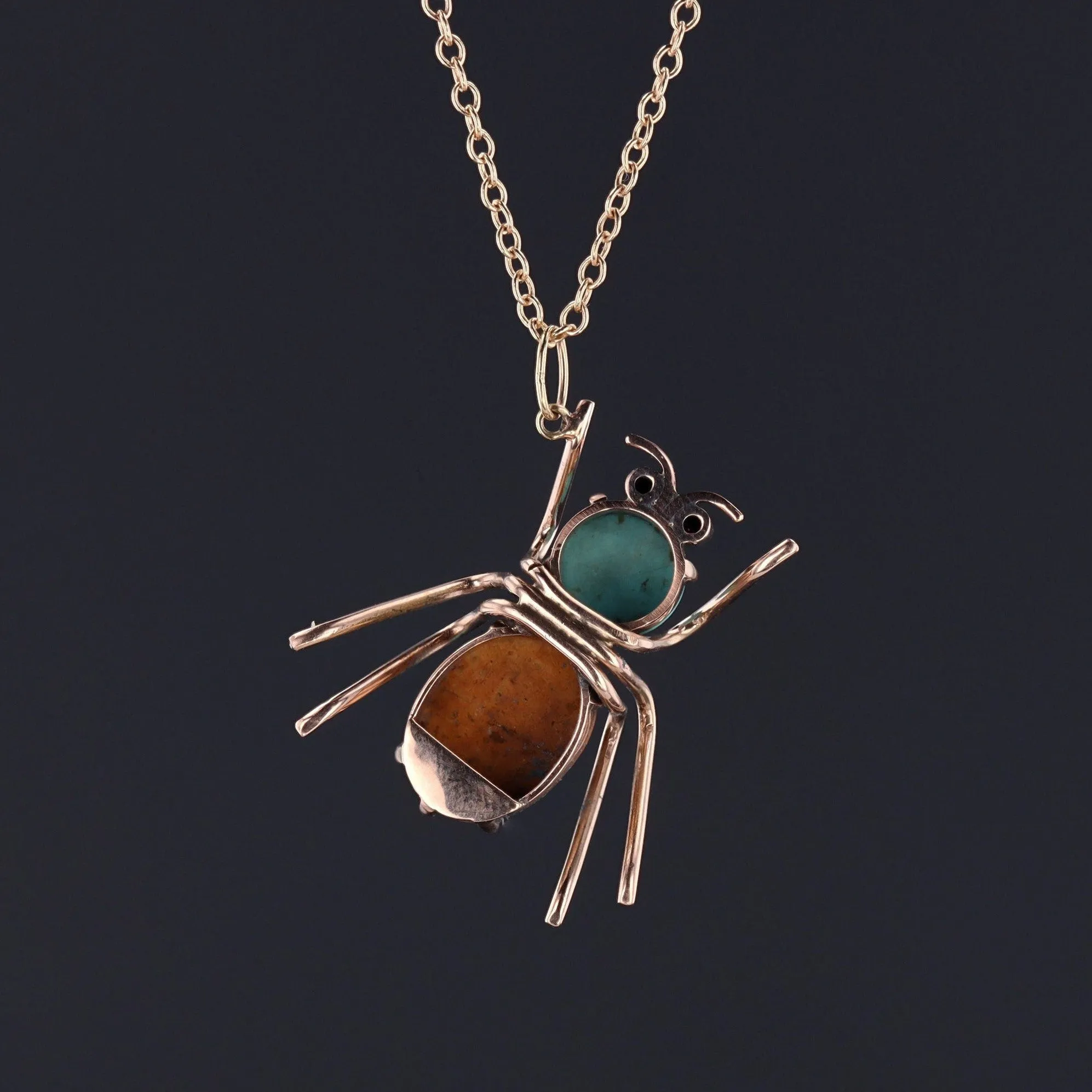 Vintage Turquoise Insect Conversion Pendant of 14k Gold
