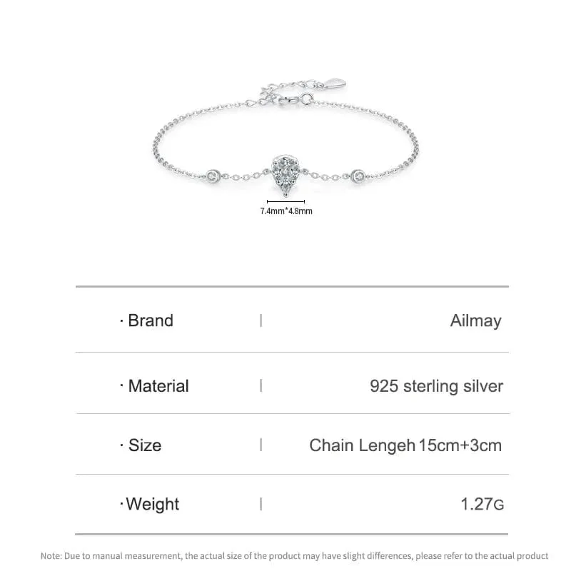 Water Drop CZ Platinum Bracelet in 925 Silver