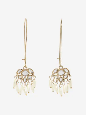Westside Accessories Gold Rice Pearl Long Fish Hook Earrings