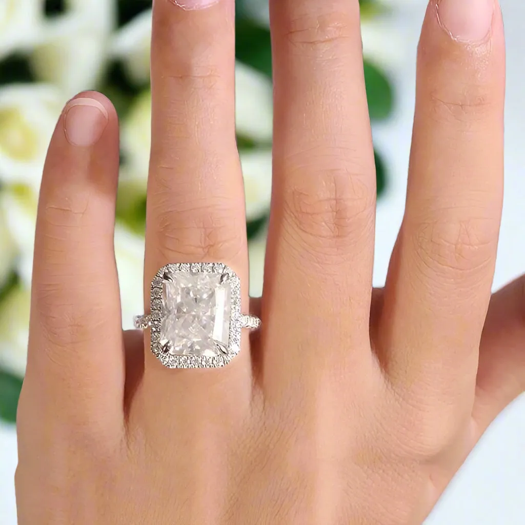 White Gold 6ct Radiant Cut Solitaire Halo Engagement Ring