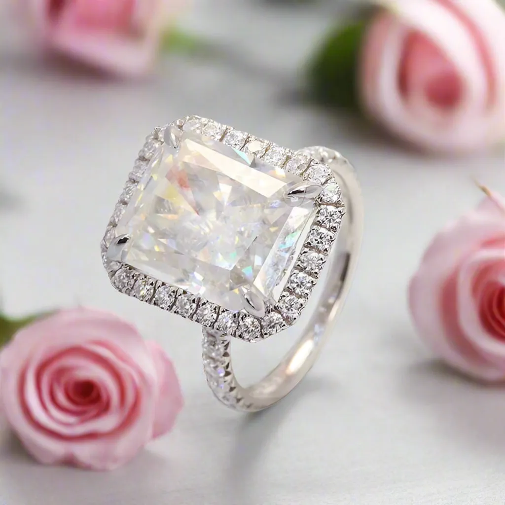White Gold 6ct Radiant Cut Solitaire Halo Engagement Ring