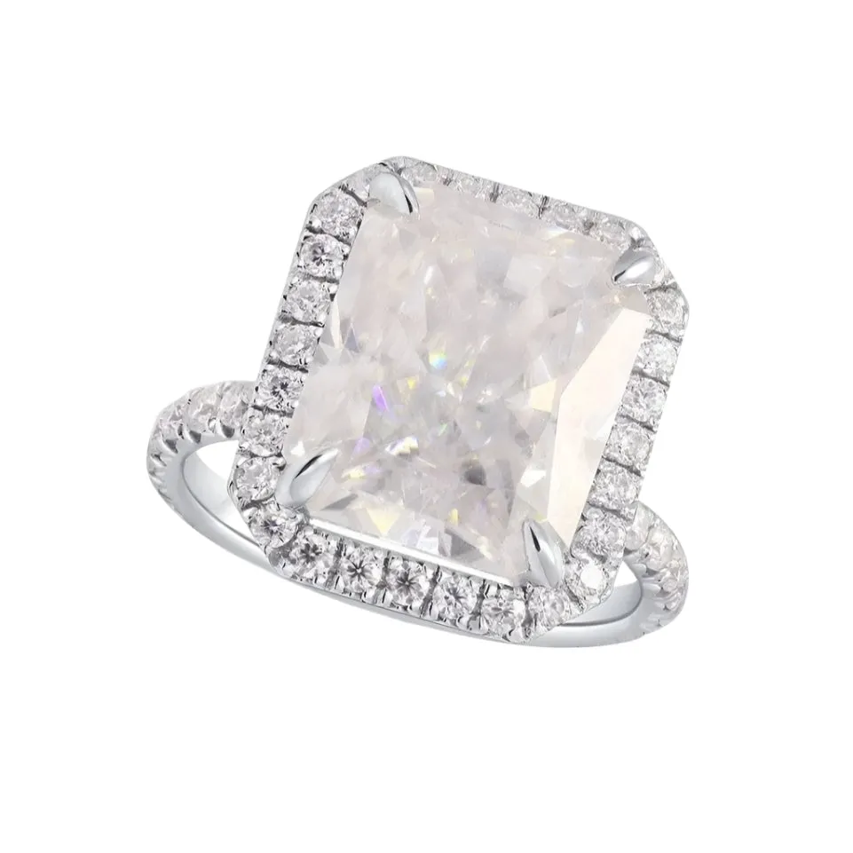 White Gold 6ct Radiant Cut Solitaire Halo Engagement Ring