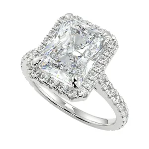 White Gold 6ct Radiant Cut Solitaire Halo Engagement Ring