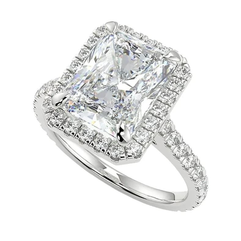 White Gold 6ct Radiant Cut Solitaire Halo Engagement Ring