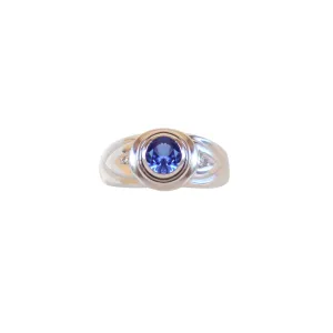 White Gold Bezel-set Tanzanite and Diamond Solitaire Ring