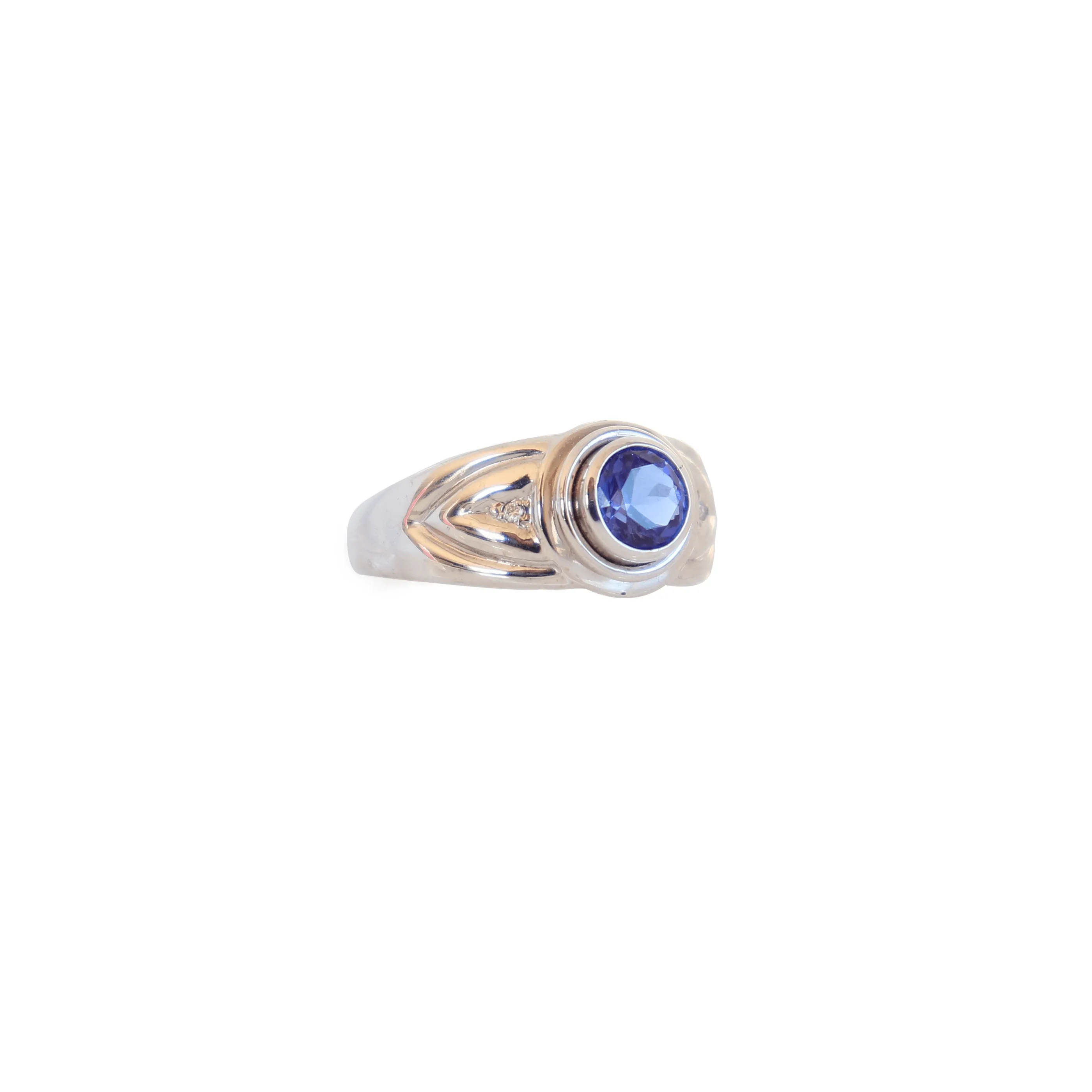 White Gold Bezel-set Tanzanite and Diamond Solitaire Ring