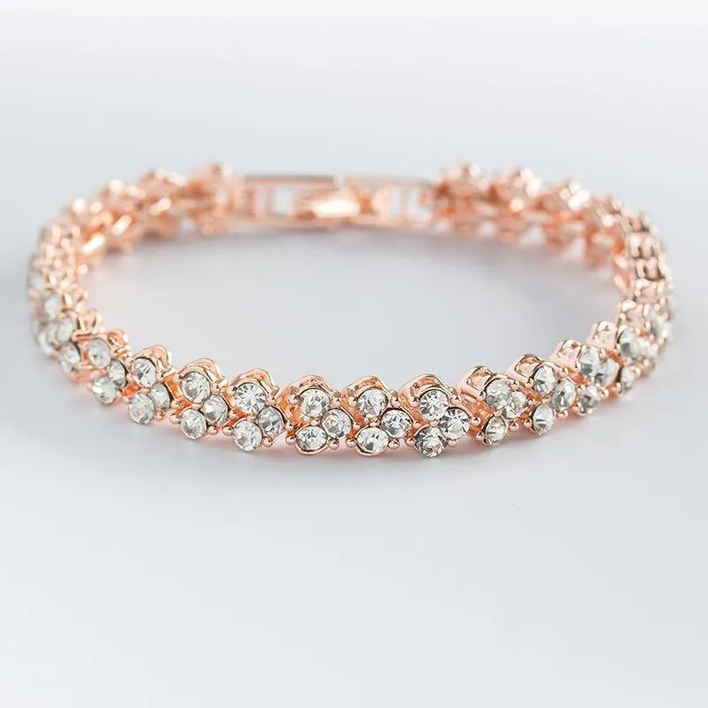 Women Silver Color Rose Gold Bracelet for Female Crystal Heart Charm Bracelet For Women Bridal Wedding Fine Luxury Jewelry Gift