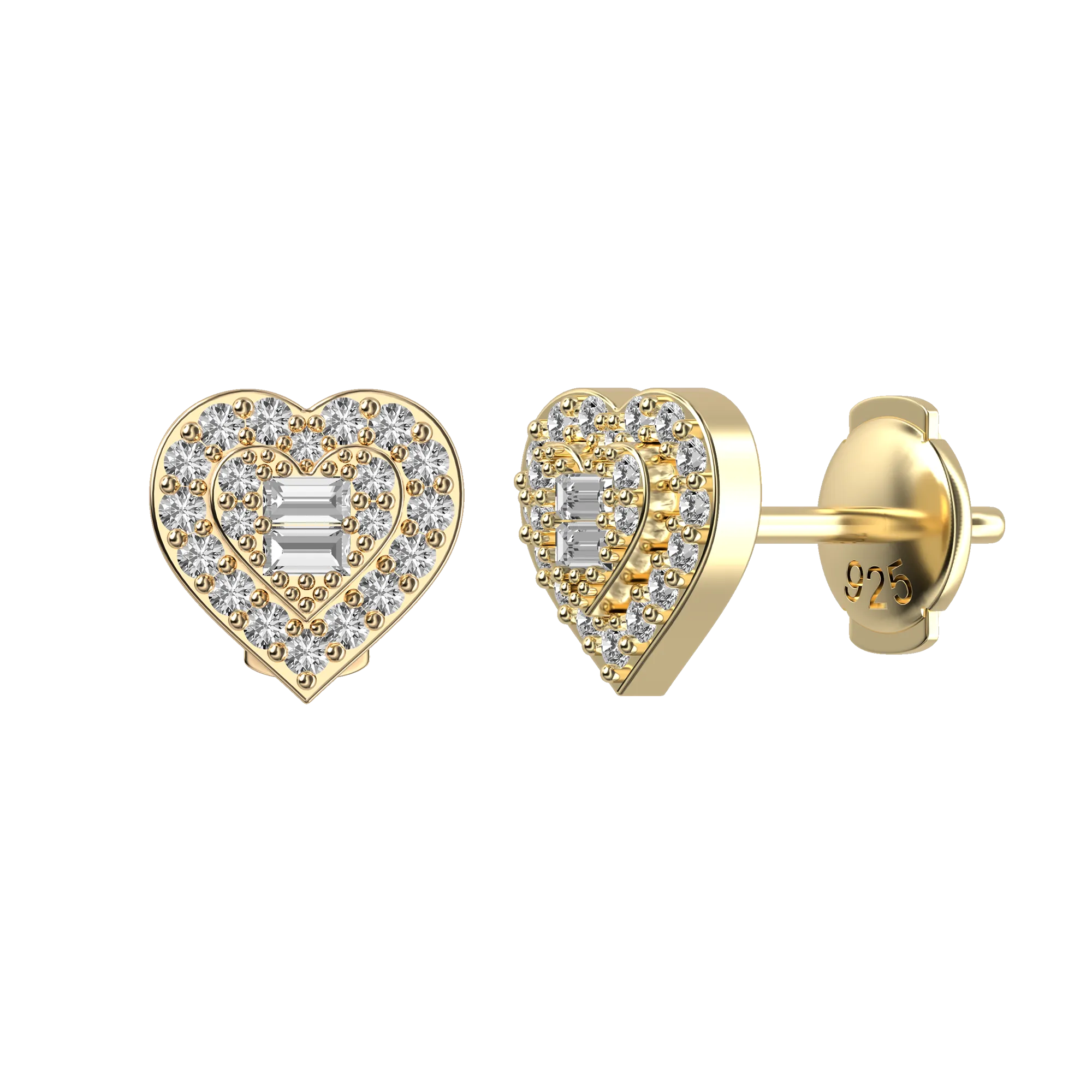 Women's Heart Baguette Mix Halo Stud Earrings - Pair