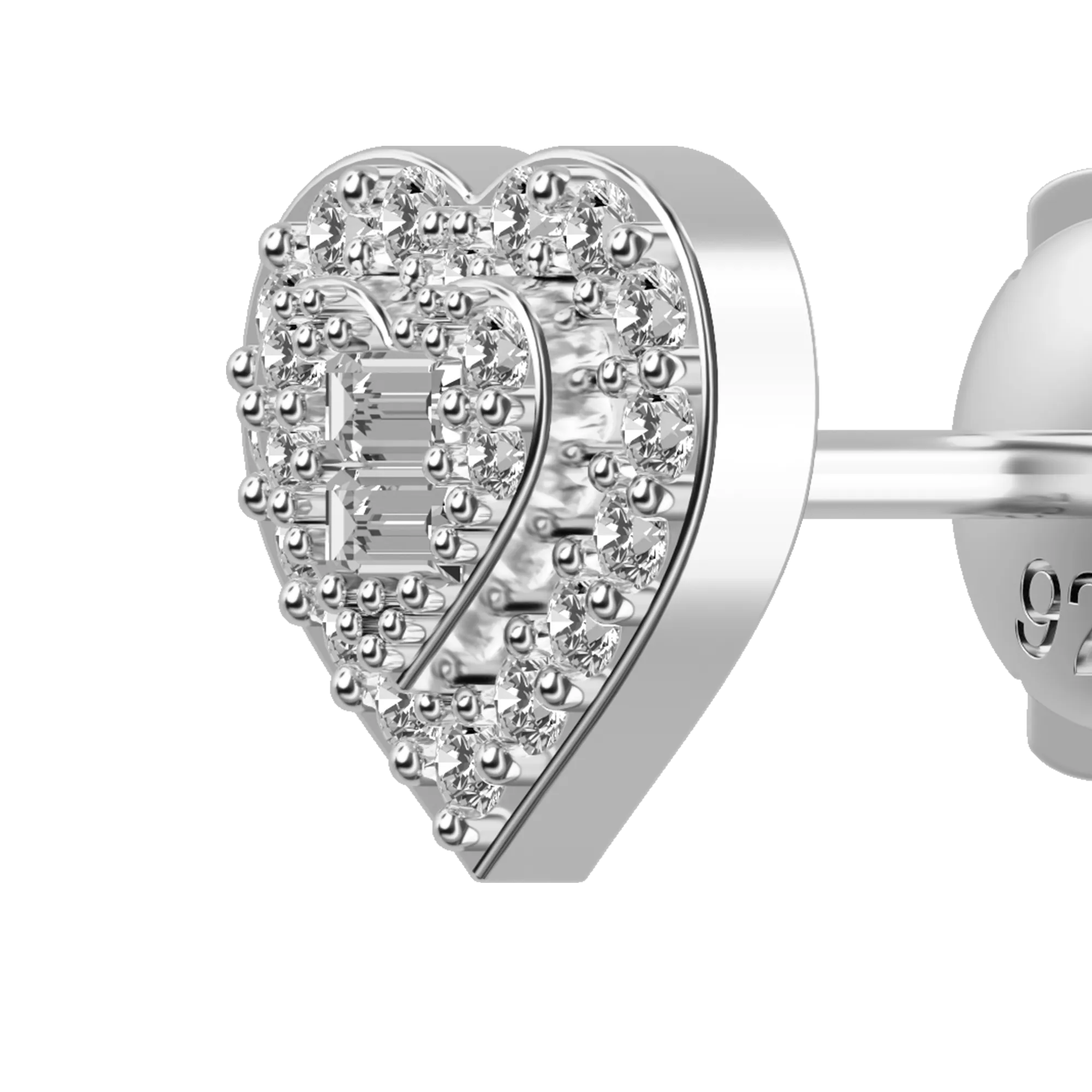 Women's Heart Baguette Mix Halo Stud Earrings - Pair