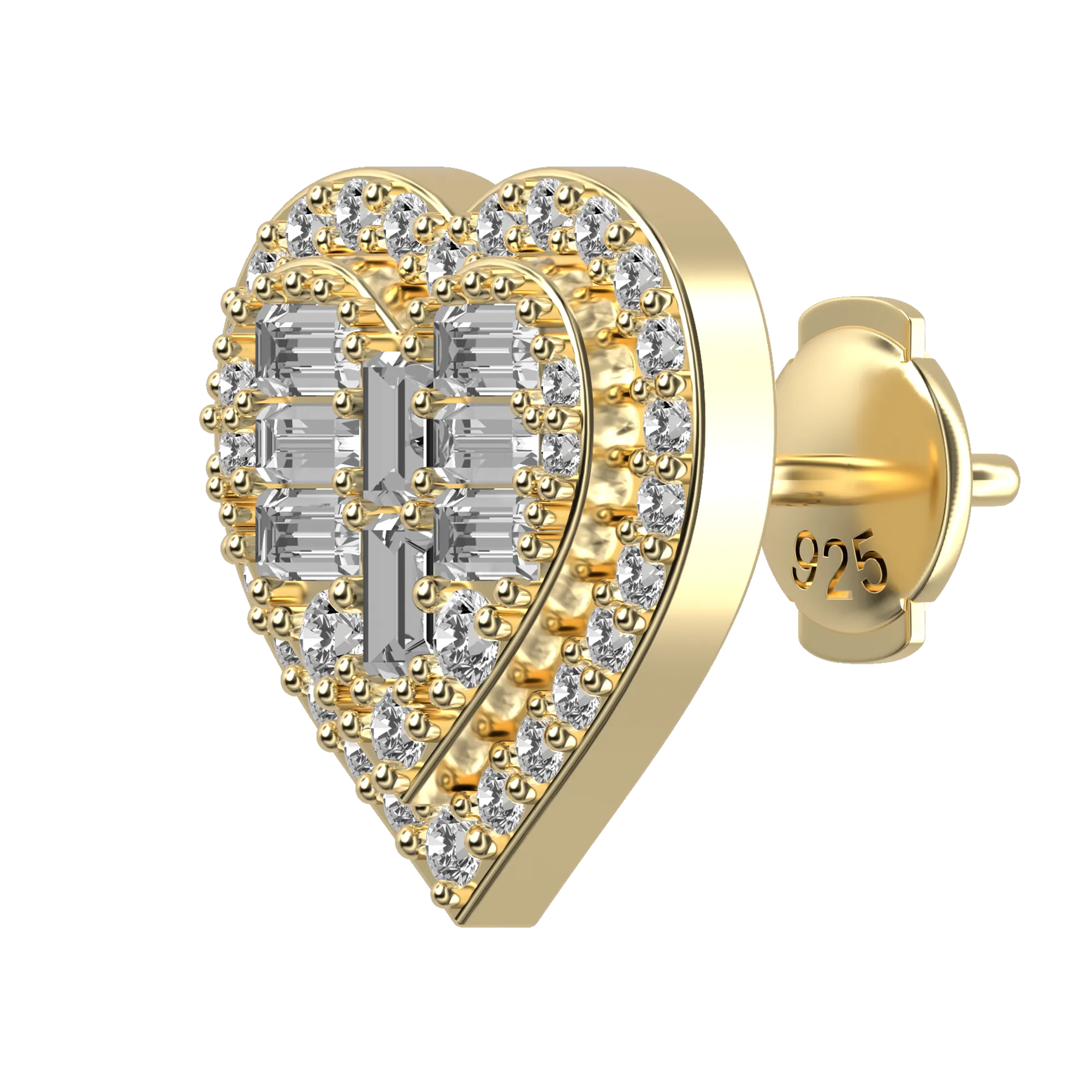 Women's Heart Baguette Mix Halo Stud Earrings - Pair