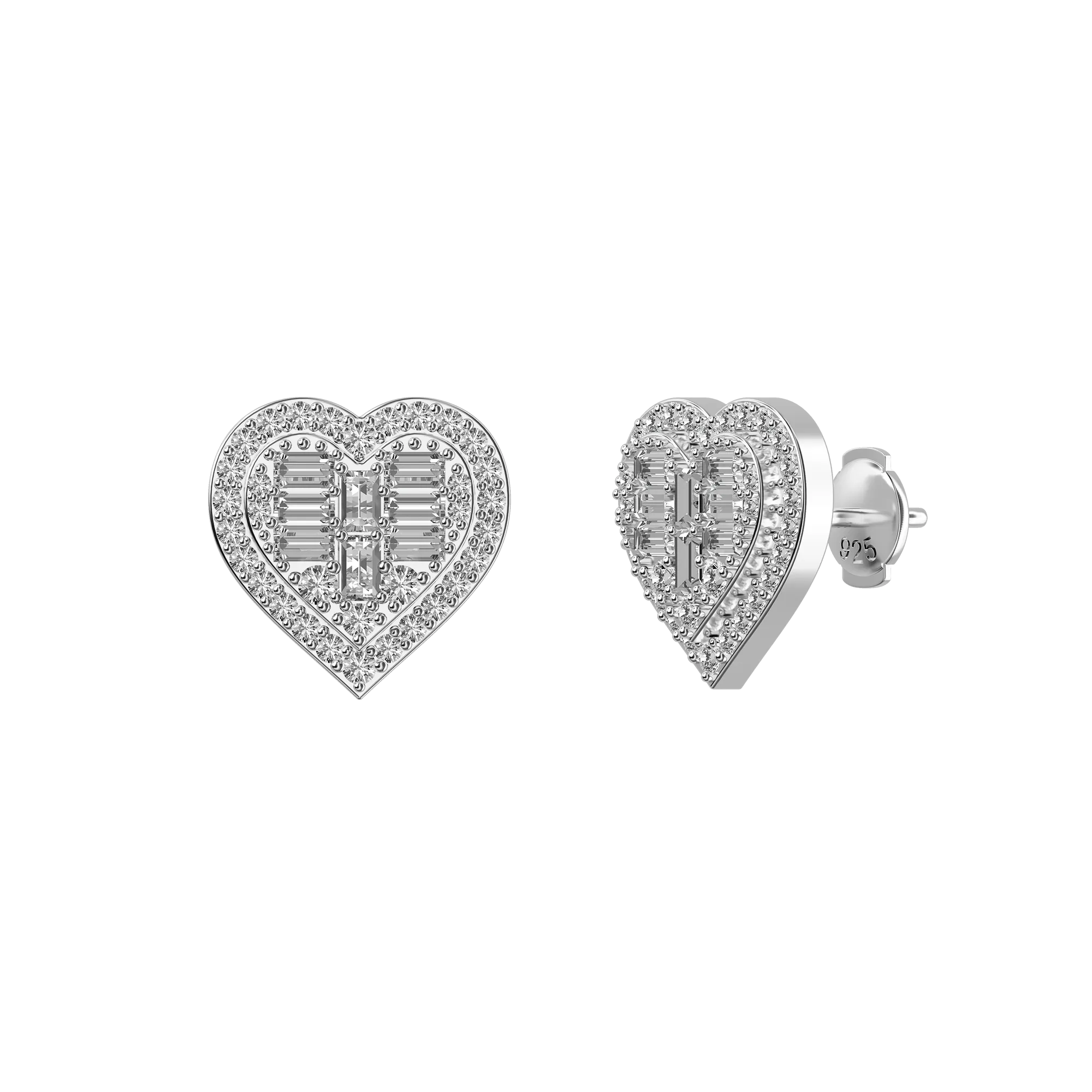 Women's Heart Baguette Mix Halo Stud Earrings - Pair