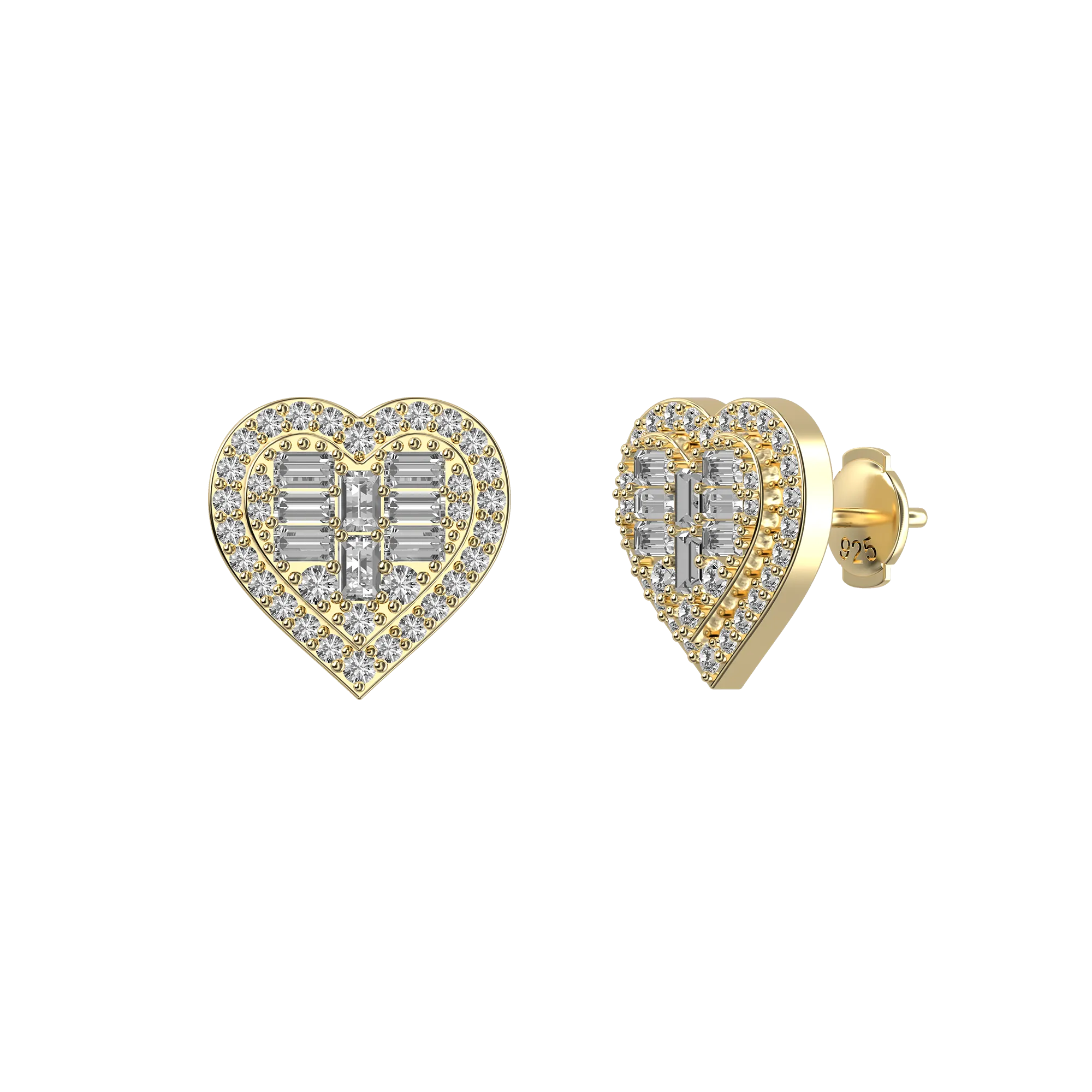 Women's Heart Baguette Mix Halo Stud Earrings - Pair