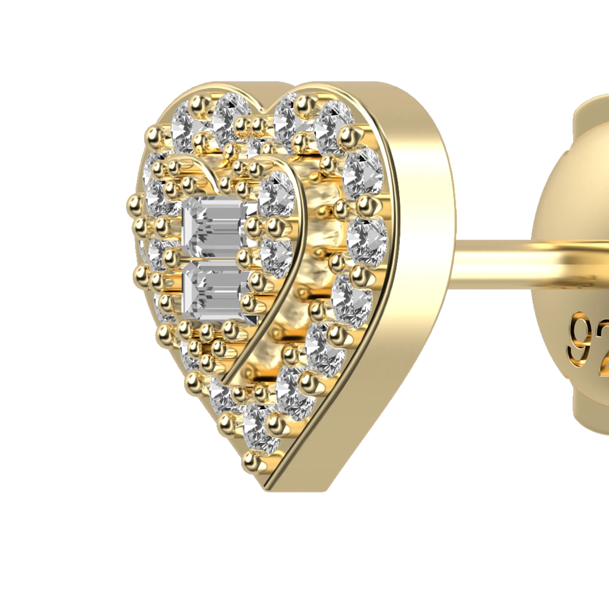 Women's Heart Baguette Mix Halo Stud Earrings - Pair