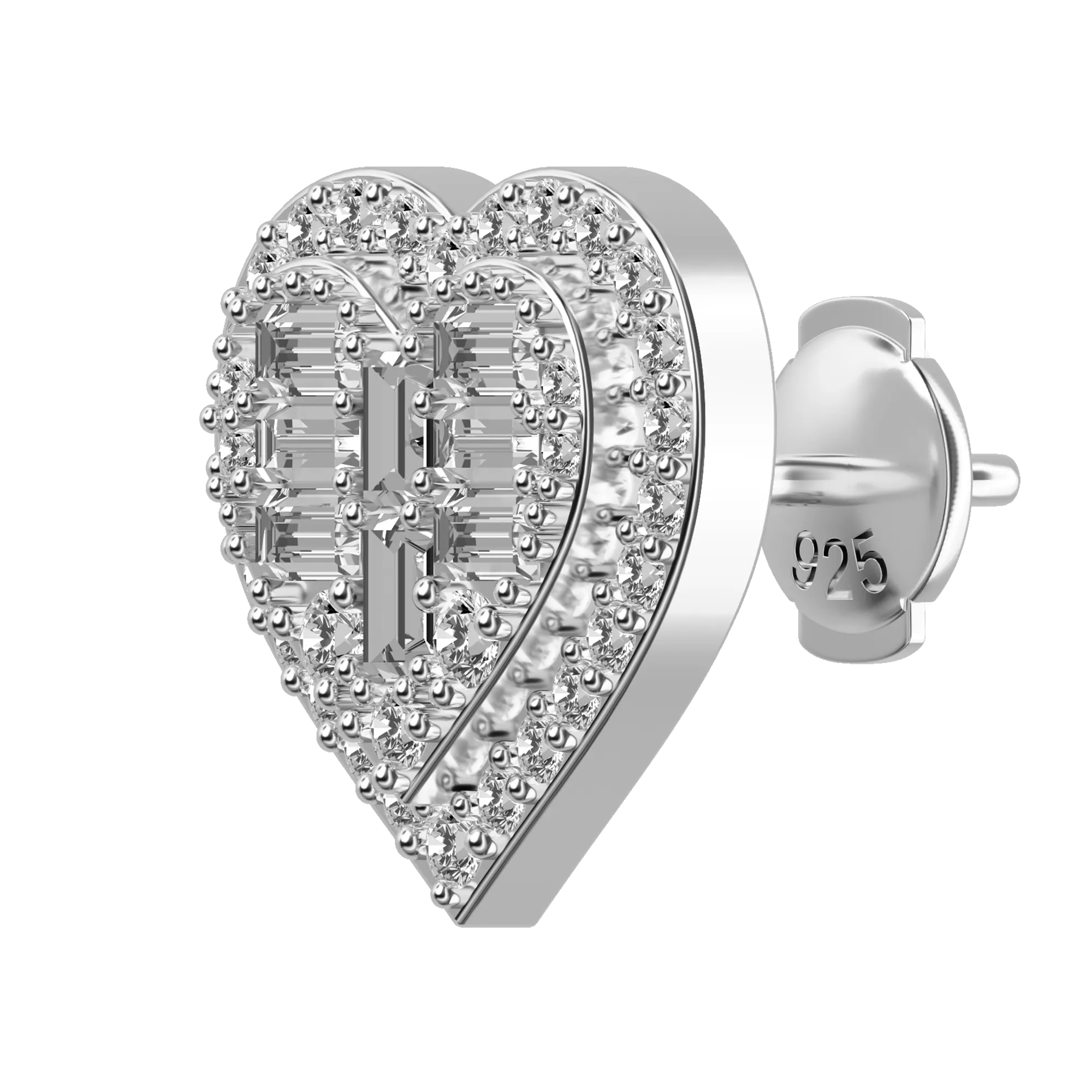 Women's Heart Baguette Mix Halo Stud Earrings - Pair