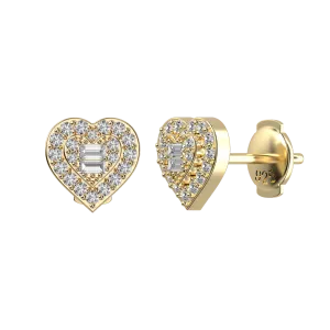 Women's Heart Baguette Mix Halo Stud Earrings - Pair