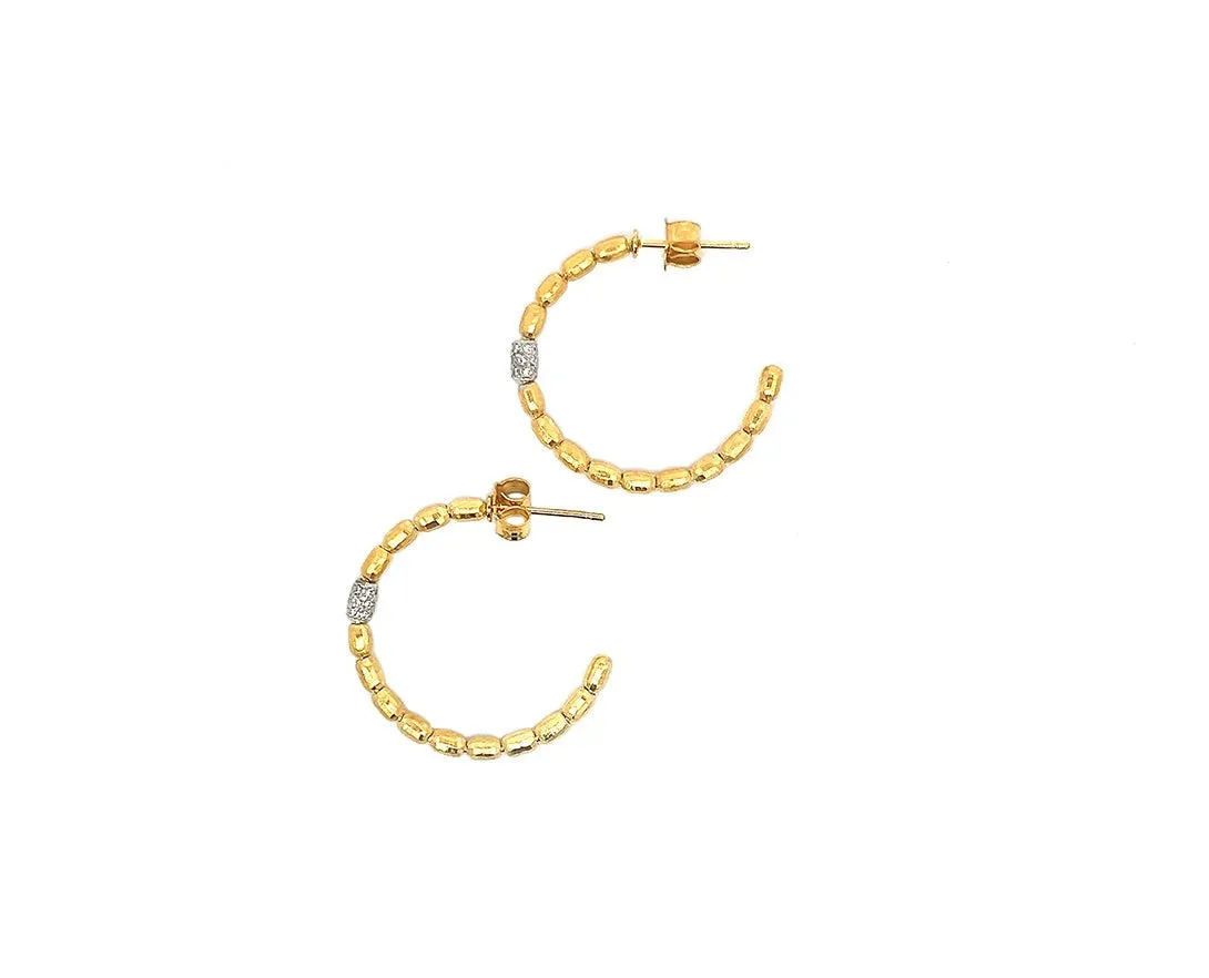 Yellow gold bead hoops with diamond
