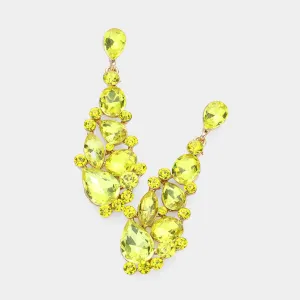 Yellow Round and Teardrop Cluster Pageant Earrings | Prom Earrings | 631136