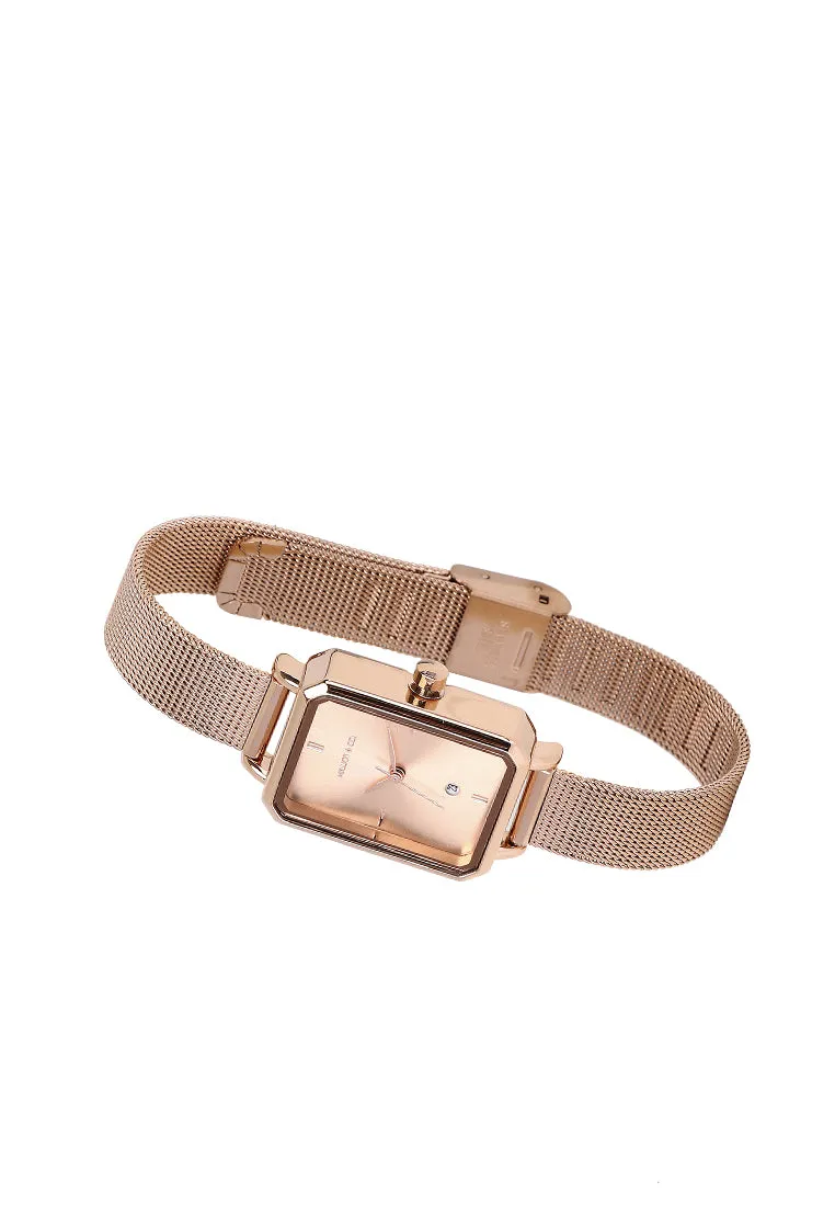 Zara Rose Gold Mesh Analogue Watch (Salmon)