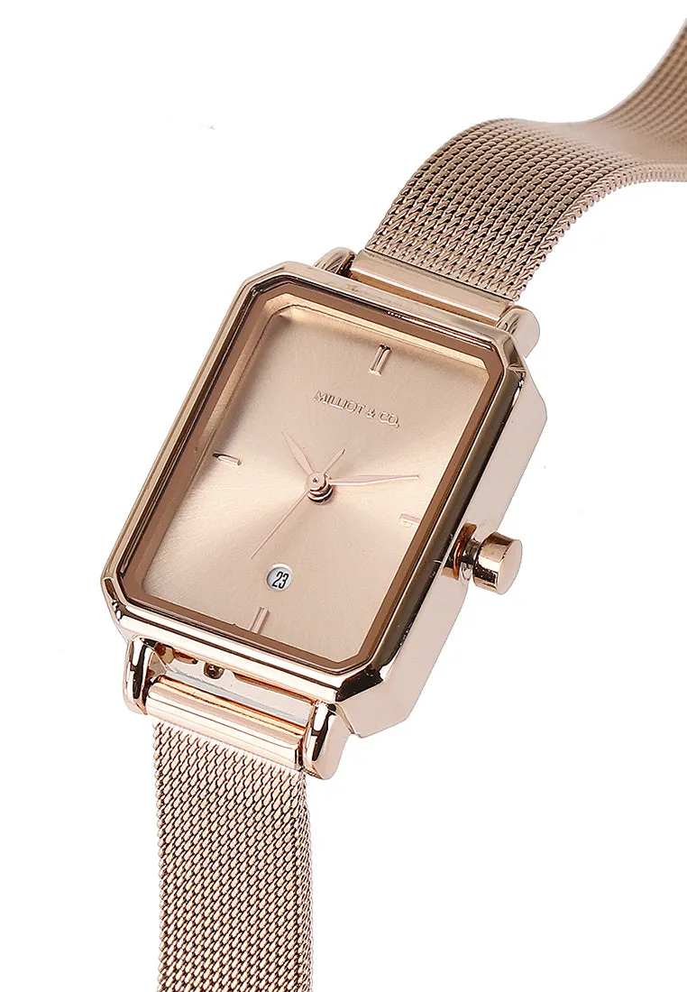 Zara Rose Gold Mesh Analogue Watch (Salmon)