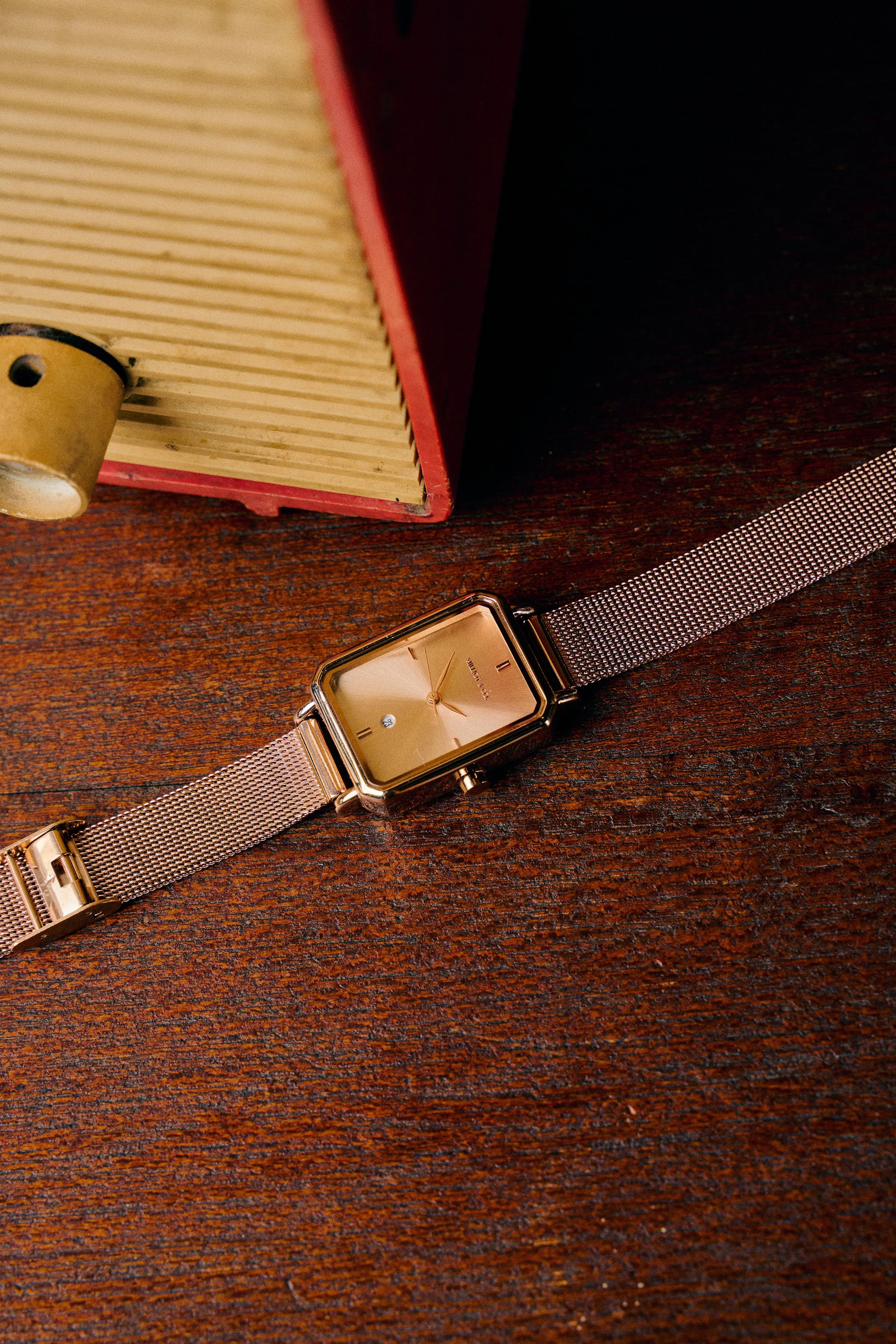 Zara Rose Gold Mesh Analogue Watch (Salmon)