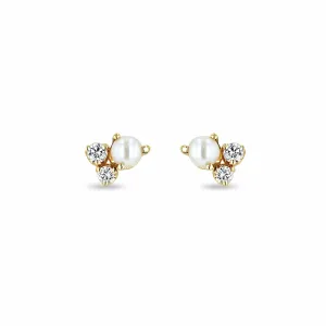 Zoe Chicco 14K Yellow Gold Pearl and Diamond Cluster Stud Earrings