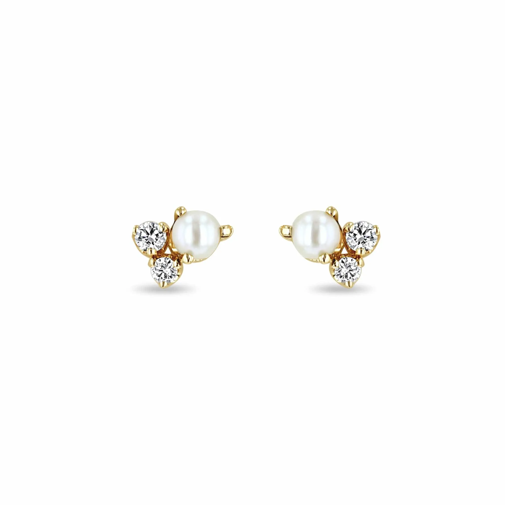 Zoe Chicco 14K Yellow Gold Pearl and Diamond Cluster Stud Earrings